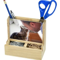 Bamboo Photo Frame Desk Organizer
