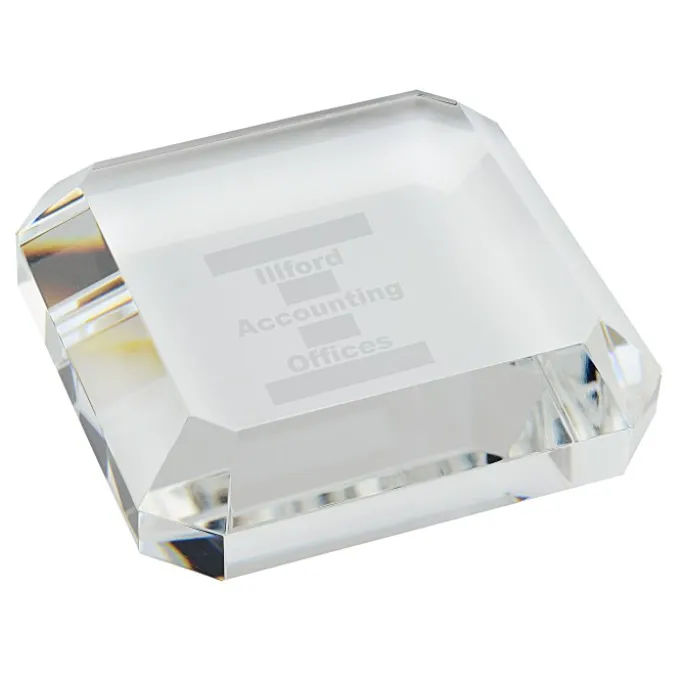 Beveled Crystal Paperweight - Square