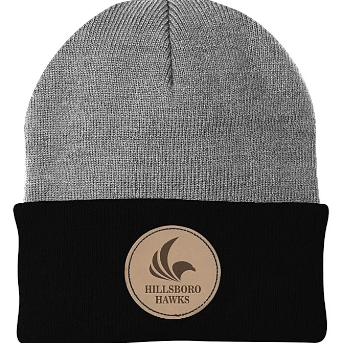 Big Cuff Knit Cap - Two Tone - Laser Engraved Patch