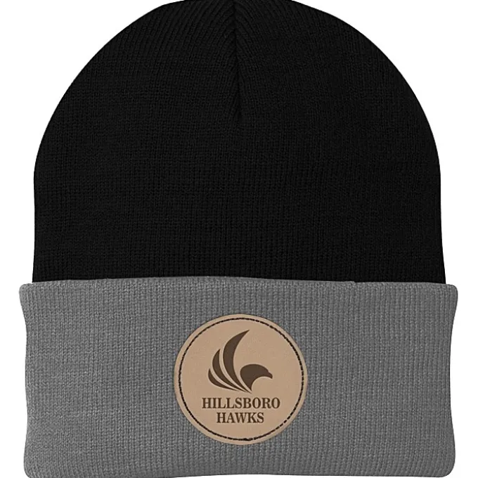 Big Cuff Knit Cap - Two Tone - Laser Engraved Patch