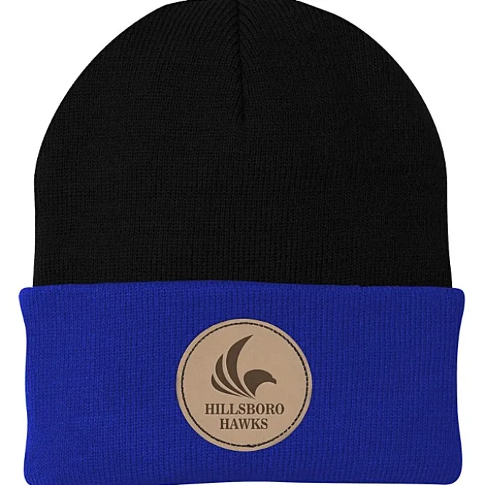 Big Cuff Knit Cap - Two Tone - Laser Engraved Patch