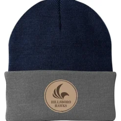 Big Cuff Knit Cap - Two Tone - Laser Engraved Patch
