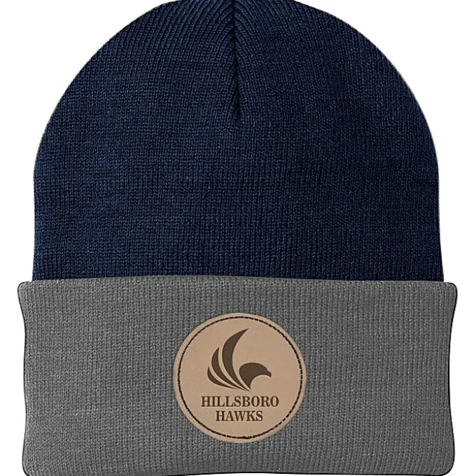 Big Cuff Knit Cap - Two Tone - Laser Engraved Patch