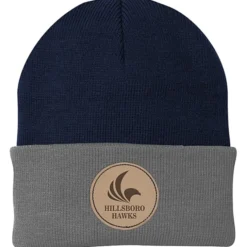 Big Cuff Knit Cap - Two Tone - Laser Engraved Patch