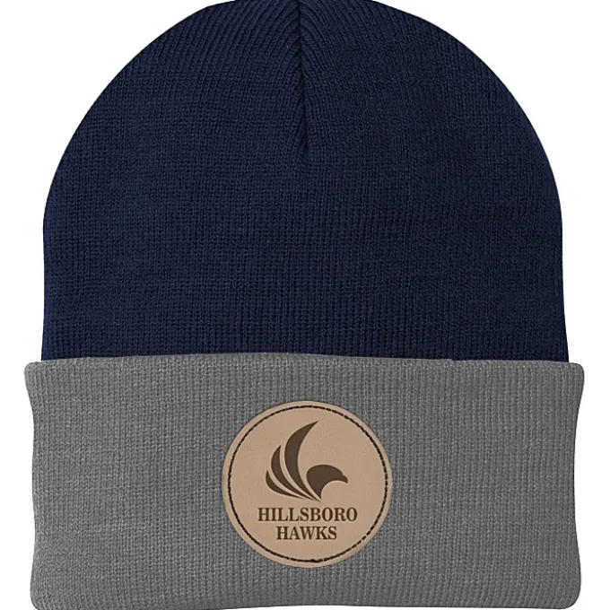 Big Cuff Knit Cap - Two Tone - Laser Engraved Patch