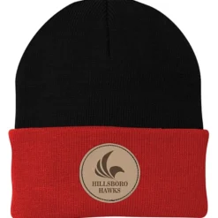 Big Cuff Knit Cap - Two Tone - Laser Engraved Patch