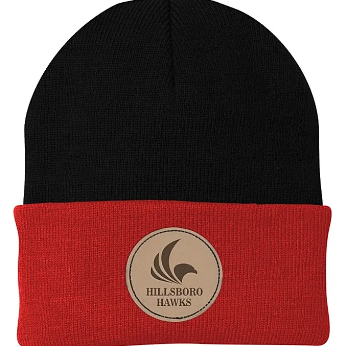 Big Cuff Knit Cap - Two Tone - Laser Engraved Patch