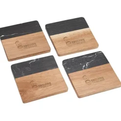 Black Marble and Wood Coaster Set - 24 hr