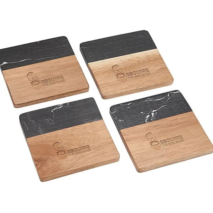 Black Marble and Wood Coaster Set - 24 hr