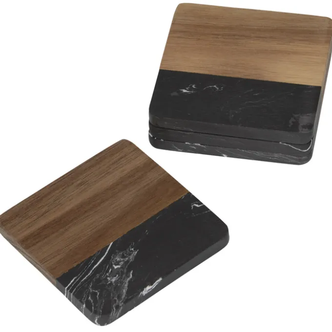 Black Marble and Wood Coaster Set - 24 hr