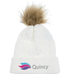 Cable Knit Beanie with Faux Fur Pom Pom - 24 hr