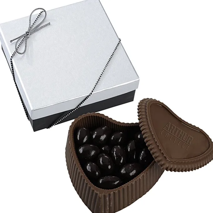 Chocolate Heart Box with Confection - Silver Box