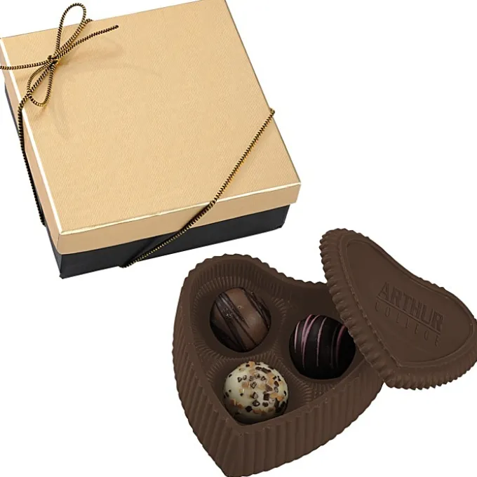 Chocolate Heart Box with Truffles - Gold Box