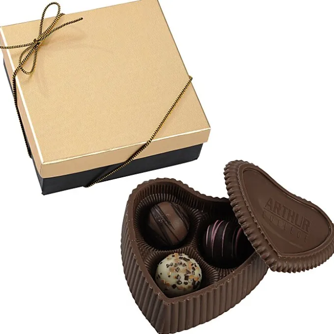 Chocolate Heart Box with Truffles - Gold Box