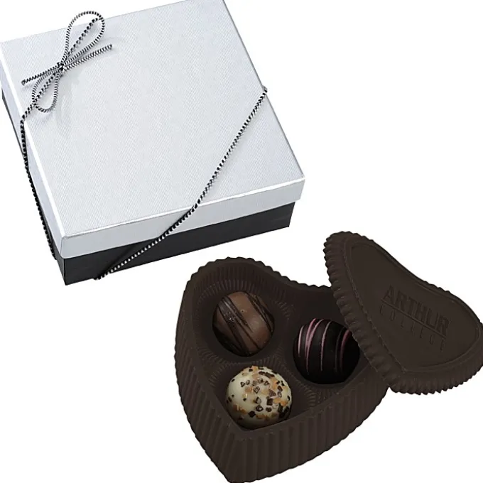 Chocolate Heart Box with Truffles - Silver Box