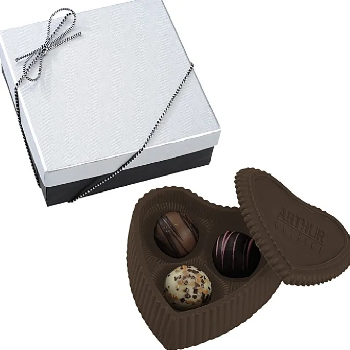Chocolate Heart Box with Truffles - Silver Box