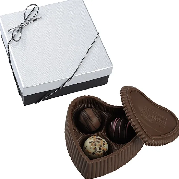 Chocolate Heart Box with Truffles - Silver Box
