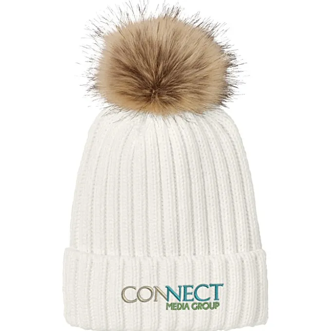 Chunky Knit Faux Fur Pom Beanie