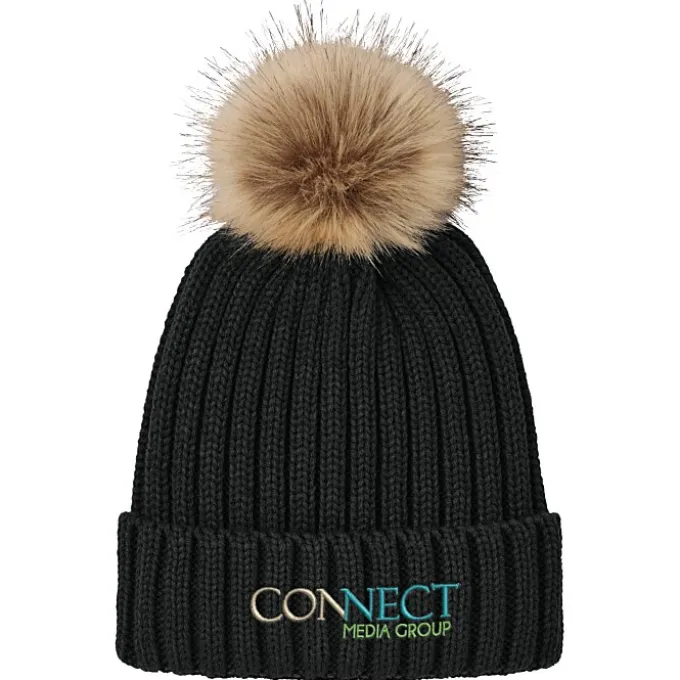 Chunky Knit Faux Fur Pom Beanie