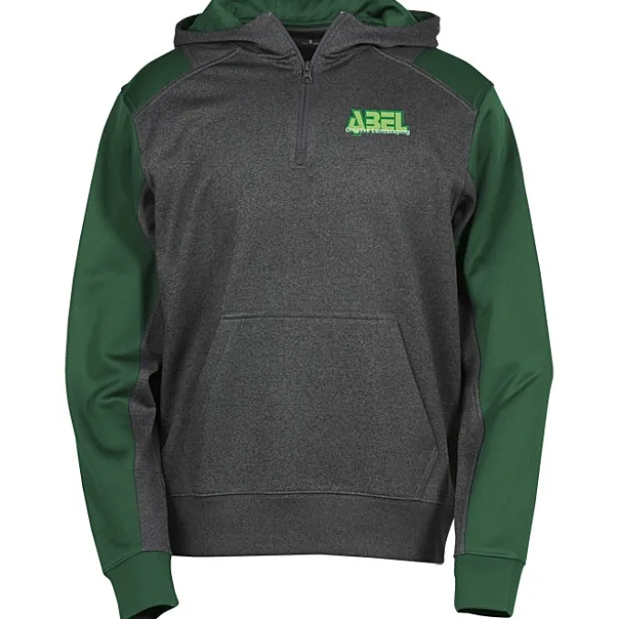 Colorblock Performance Heather Fleece 1/4-Zip Hoodie - Embroidered