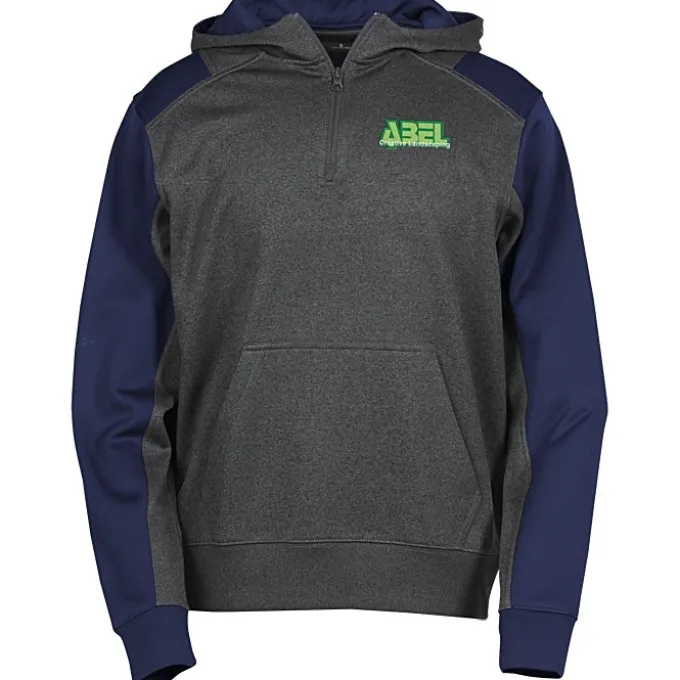 Colorblock Performance Heather Fleece 1/4-Zip Hoodie - Embroidered