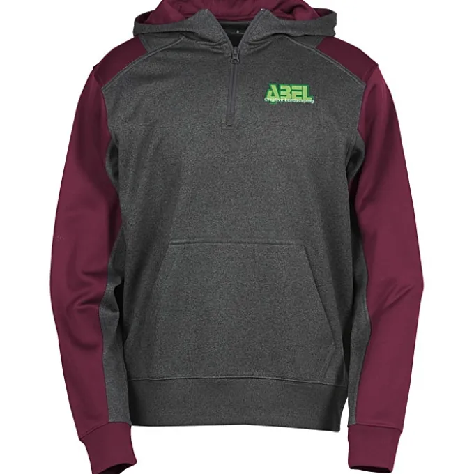 Colorblock Performance Heather Fleece 1/4-Zip Hoodie - Embroidered