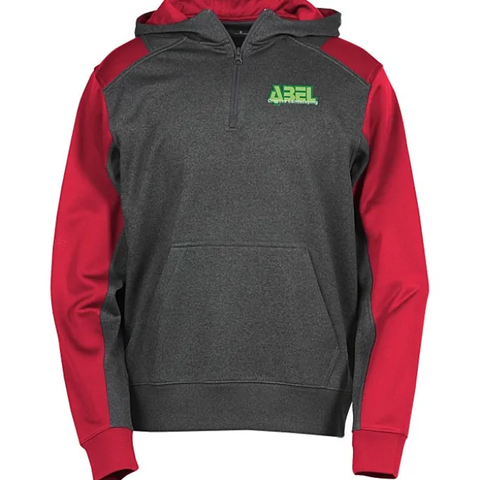 Colorblock Performance Heather Fleece 1/4-Zip Hoodie - Embroidered
