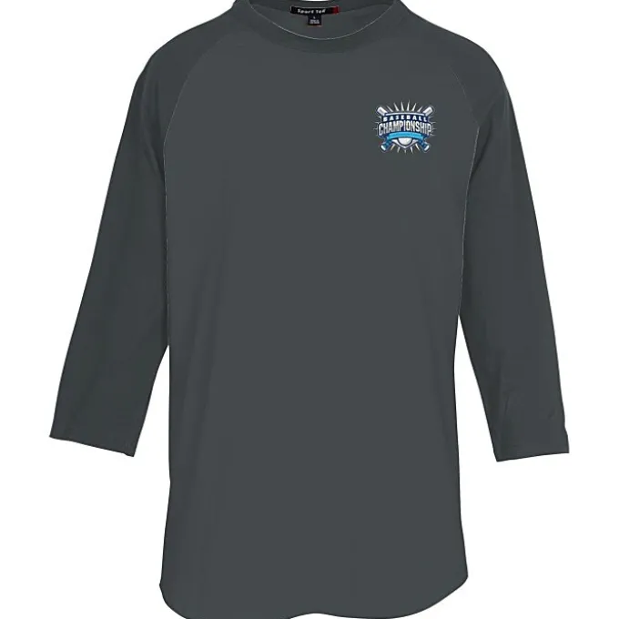 Colorblock 3/4 Sleeve Cotton Baseball T-Shirt - Embroidered
