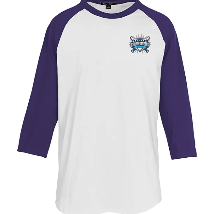 Colorblock 3/4 Sleeve Cotton Baseball T-Shirt - Embroidered