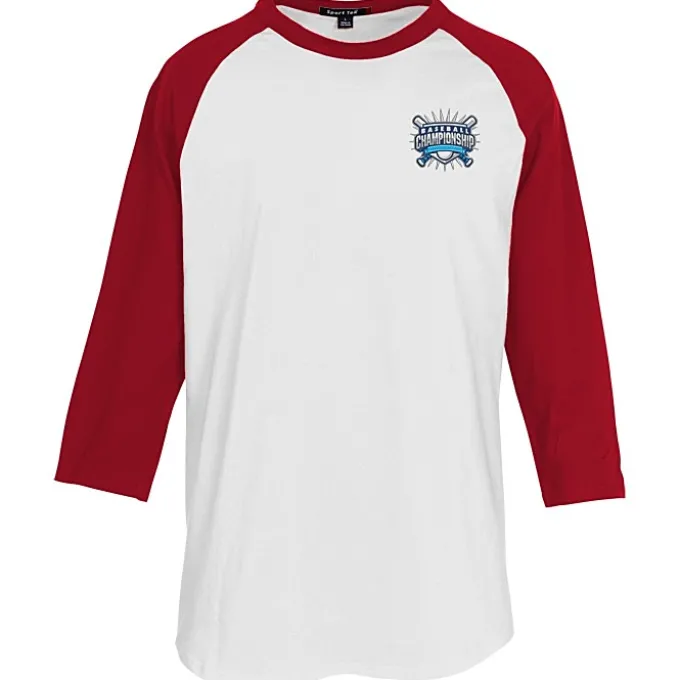 Colorblock 3/4 Sleeve Cotton Baseball T-Shirt - Embroidered