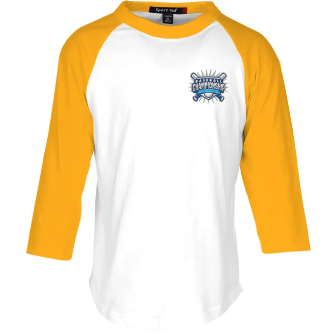 Colorblock 3/4 Sleeve Cotton Baseball T-Shirt - Youth - Embroidered