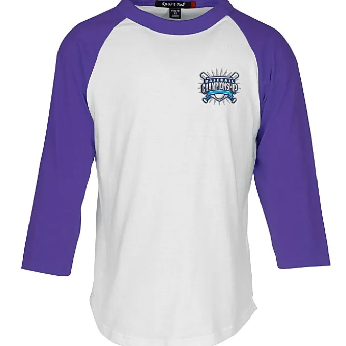Colorblock 3/4 Sleeve Cotton Baseball T-Shirt - Youth - Embroidered
