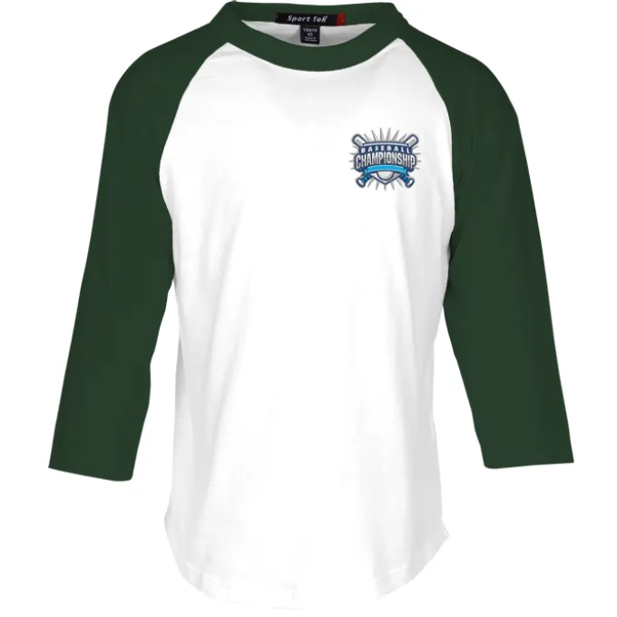 Colorblock 3/4 Sleeve Cotton Baseball T-Shirt - Youth - Embroidered
