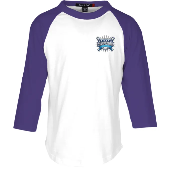 Colorblock 3/4 Sleeve Cotton Baseball T-Shirt - Youth - Embroidered