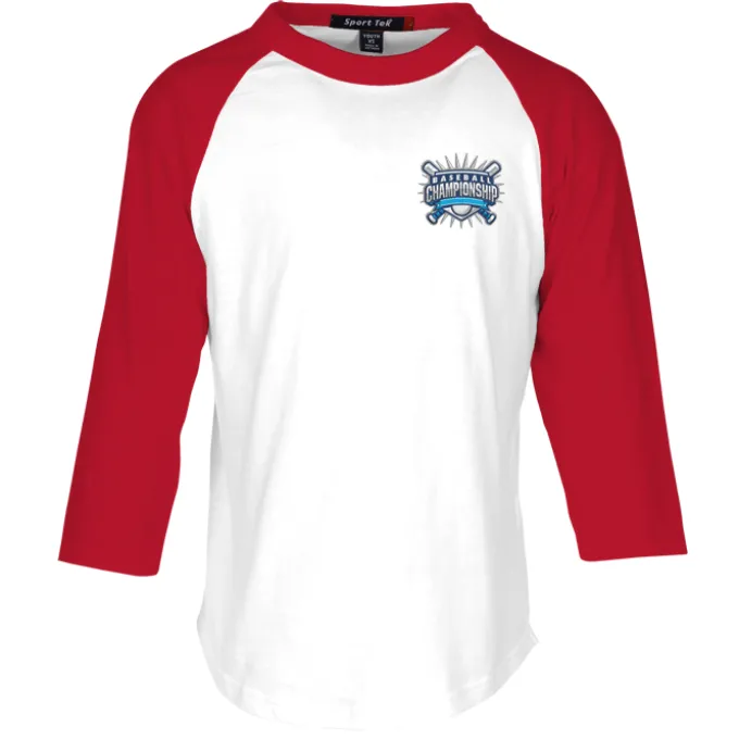 Colorblock 3/4 Sleeve Cotton Baseball T-Shirt - Youth - Embroidered