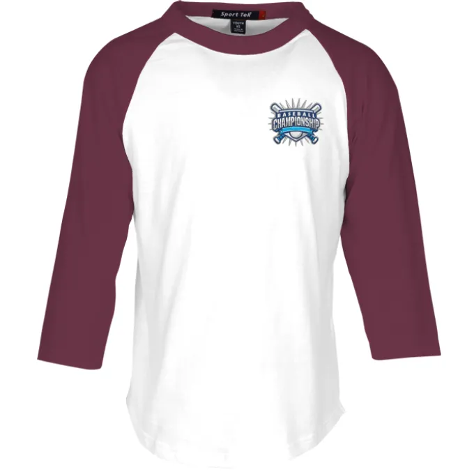 Colorblock 3/4 Sleeve Cotton Baseball T-Shirt - Youth - Embroidered