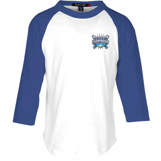 Colorblock 3/4 Sleeve Cotton Baseball T-Shirt - Youth - Embroidered