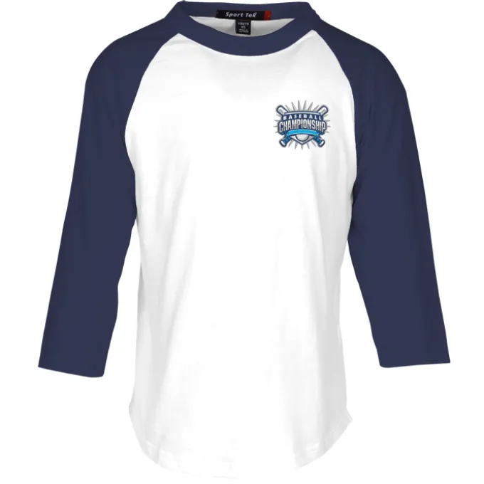 Colorblock 3/4 Sleeve Cotton Baseball T-Shirt - Youth - Embroidered