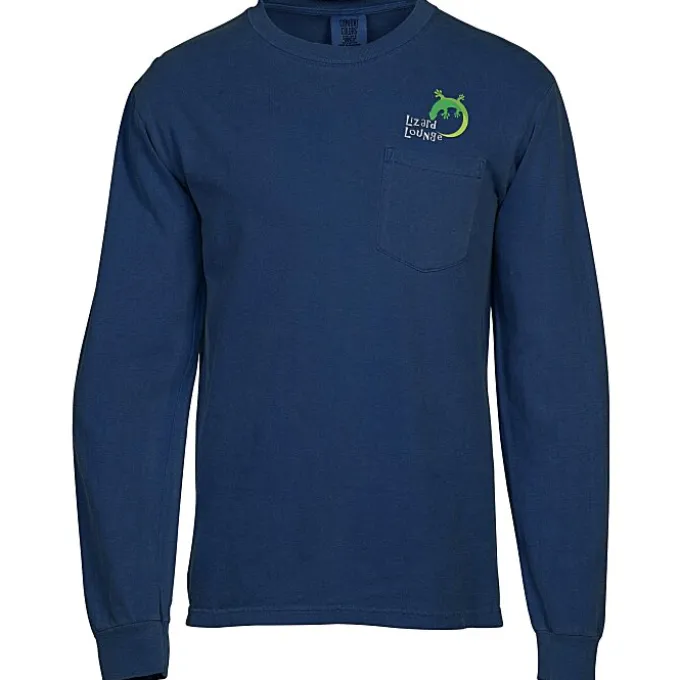Comfort Colors Garment-Dyed 6.1-oz LS Pocket T-Shirt - Embroidered