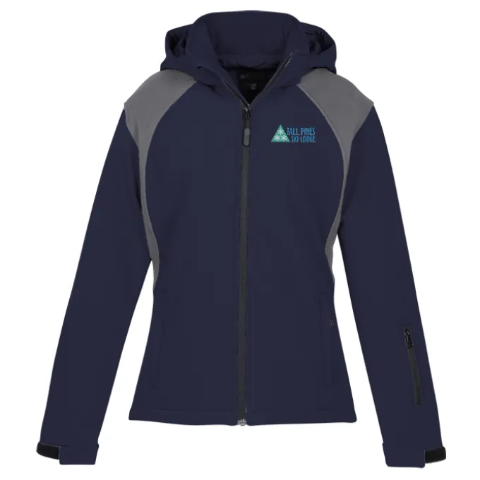 Contrasting Color Hooded Soft Shell Jacket - Ladies'