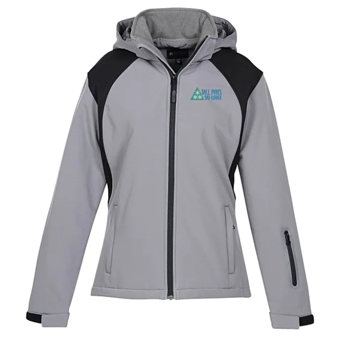Contrasting Color Hooded Soft Shell Jacket - Ladies'
