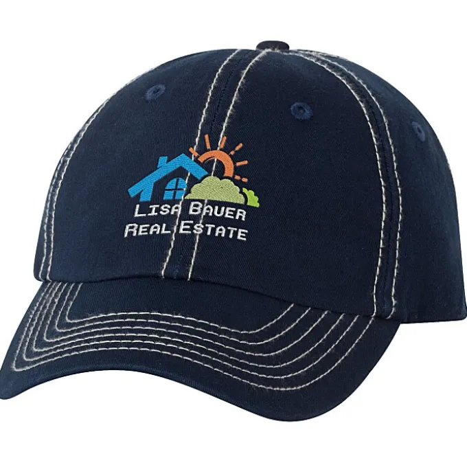 Cotton Washed Cap - Contrast Stitching - Embroidered