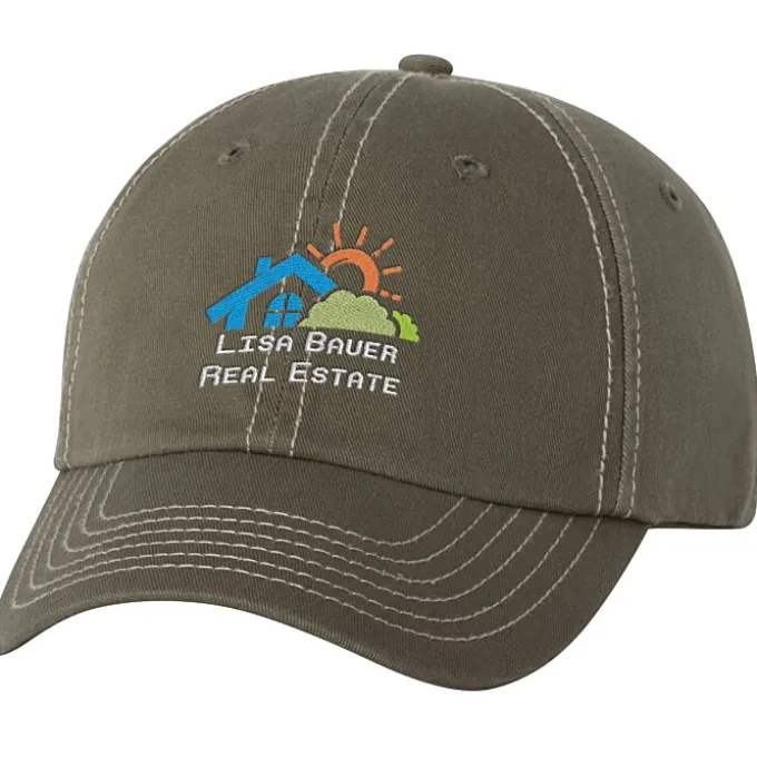 Cotton Washed Cap - Contrast Stitching - Embroidered