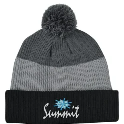 Cozy Rib Knit Striped Pom Beanie