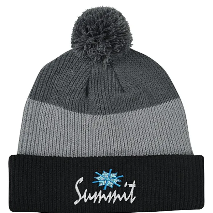 Cozy Rib Knit Striped Pom Beanie