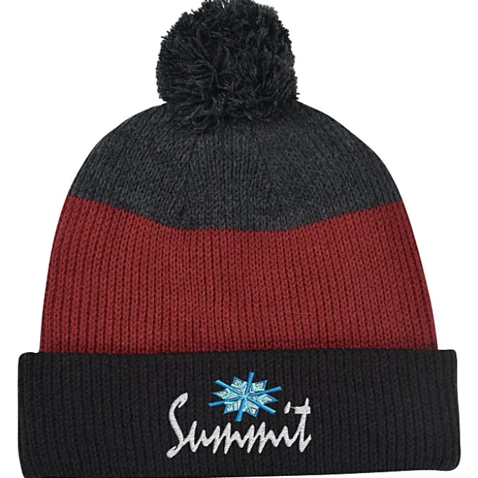 Cozy Rib Knit Striped Pom Beanie