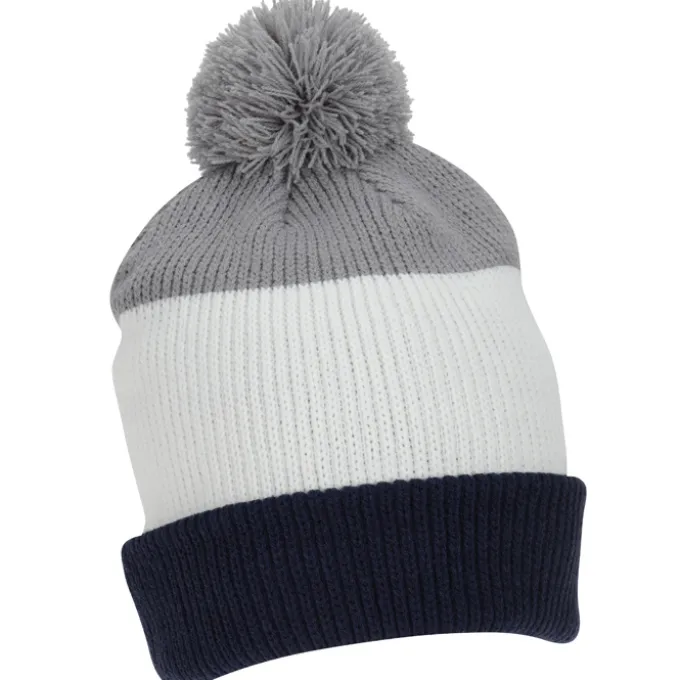 Cozy Rib Knit Striped Pom Beanie