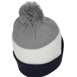 Cozy Rib Knit Striped Pom Beanie