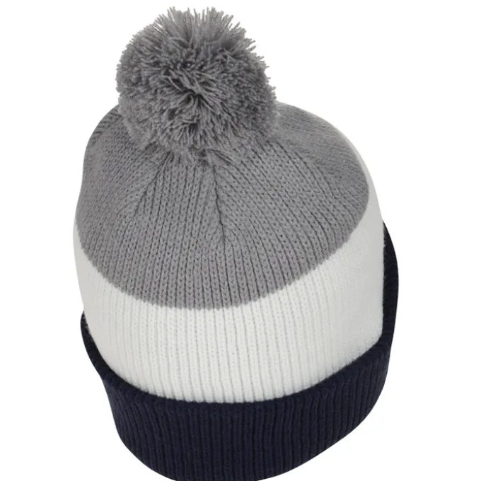 Cozy Rib Knit Striped Pom Beanie
