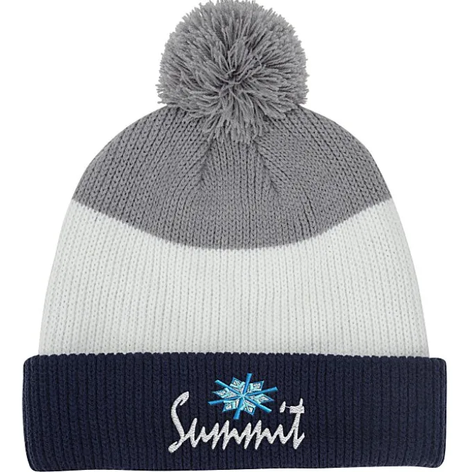 Cozy Rib Knit Striped Pom Beanie